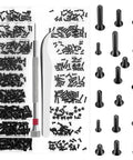 Hella Tough Micro Screw Assortment Kit With Precision Tweezers And Driver For Laptops Eyeglasses Watches Jewelry Gadgets No Sweat Repairs Solid Black Gear with screws and tweezers in organized case.