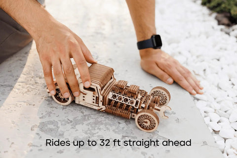 Hot Rod 3D Wooden Puzzle Car Kit for Adults No Glue Needed 280 Pieces Natural Wood Model With Illustrated Assembly Guide and Realistic Vintage Style Great Gift Idea, wooden car in hand