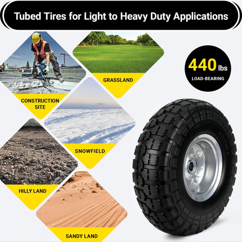 10 Inch Solid Rubber Tire Wheel No-Flat With 5/8 Inch Double Sealed Bearings, 2.2 Inch Offset Hub, diverse terrain use