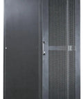 Heavy Duty 26U Server Rack And Network Cabinet 39 Inch Deep Steel Equipment Locker In Black view from the front showing perforated door.