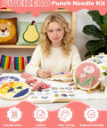 Person using DIY Punch Needle Kit For Beginners With Elk Pattern, embroidery hoop, colorful yarn, punch needle pen