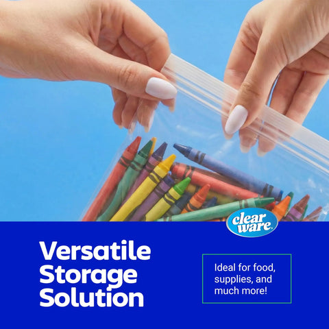2 Gallon Storage Bags With Double Zipper Seal 60 Count Thick Resealable BPA Free Plastic Bags holding colorful crayons