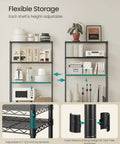 Five Tier Metal Wire Storage Shelf Unit With Adjustable Shelves For Garage Kitchen Pantry And Living Areas Ink Black Finish 11.8 Inch Deep 23.6 Inch Wide 63.4 Inch High Sturdy Durable And Easy Assembly, adjustable black wire shelves