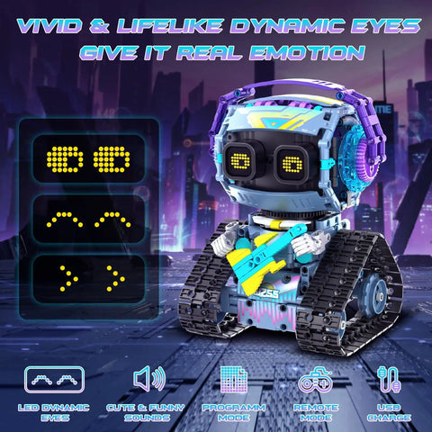3In1 Remote And App Controlled STEM Robot Building Kit For Kids 6 To 14 433 Pcs Building Blocks Set With LED Dynamic Eyes And Fun Sounds Build A Rock Robot Truck Or Road Roller Perfect Gift For Boys And Girls. robot with LED dynamic eyes and tracks