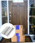 HOMSFOU 1-pair double-opening self-closing door hinges, stainless steel, shown on wooden front door.