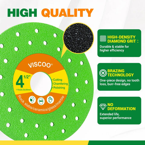 4.5 Inch Tile Cutter Diamond Blades For Angle Grinder Pack Of 4 With Premium Diamond Grit And Reinforced Steel Base Delivers All Day Sharpness, Low Friction, Chips Free Cuts On Ceramic Porcelain And Stone Tiles, green 4.5-inch blade