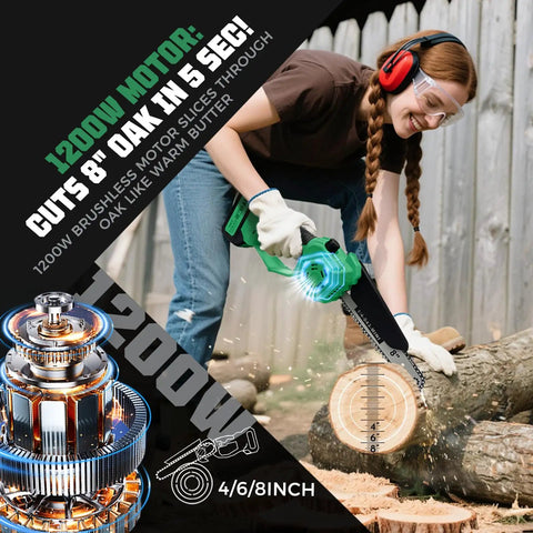 Person using 2 In 1 Electric Pole Saw For Tree Trimming Cordless Polesaw And 8 Inch Mini Chainsaw With Extension Pole Handheld Chainsaw