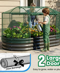 Self Watering Galvanized Raised Garden Bed Kit For Veggies Herbs And Flowers With Mesh Cover In A Large Oval Metal Outdoor Planter Box Six Foot By Three Foot By One Foot