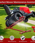 Heavy Duty Lawn Mower Lift Jack For Riding Mowers Zero Turn Mowers And Garden Tractors Telescopic Maintenance Jack in use