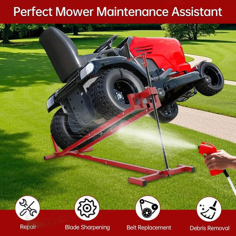 Heavy Duty Lawn Mower Lift Jack For Riding Mowers Zero Turn Mowers And Garden Tractors Telescopic Maintenance Jack in use