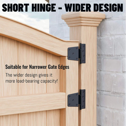 Heavy Duty 3.5 Inch Gate Hinges With Extra Thick Straps For Wood Fence Barn Doors Black Finish Swing Gate Hinges installed on wood gate