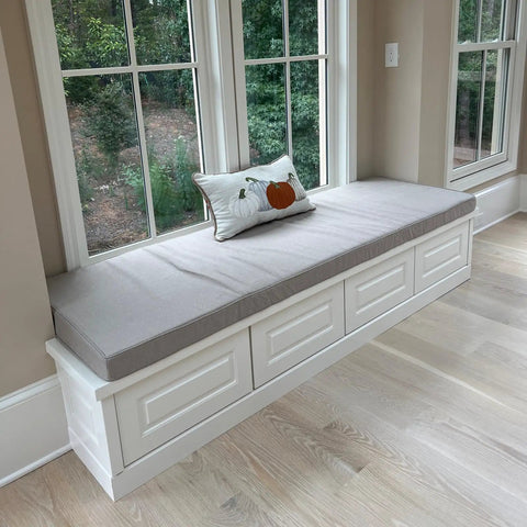 Custom Bench Cushions For Indoor Furniture And Bay Window Seats, Thick 70D Foam Pad, Non Slip Indoor Cushion shown on window seat
