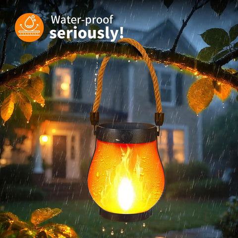Two Pack Solar Flame Lantern Lights With Flickering Flame Effect For A Lit Outdoor Look Outdoor Hanging Lanterns Waterproof