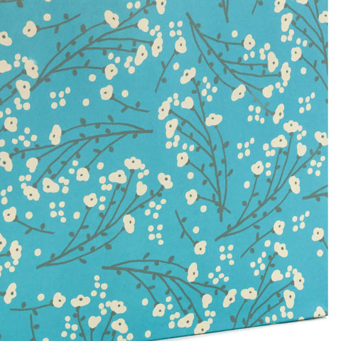 Spring Gift Bags Set With Sweet Floral And Lemon Prints In Teal Pink Yellow, close-up of teal floral pattern on bag