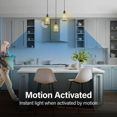 Smart Motion Sensor LED Bulb, 60W Equivalent, Soft White 2700K, E26 Base, Auto On Off When You Move, Energy Saver, Ideal For Hallways And Entryways, Perfect For Hallways, Staircases, And Entrances in pendant light over kitchen island
