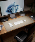 Dual Sided Desk Mat With Leather And Cork Surface For Office Or Home, Large Mouse Pad And Writing Pad, desk setup view