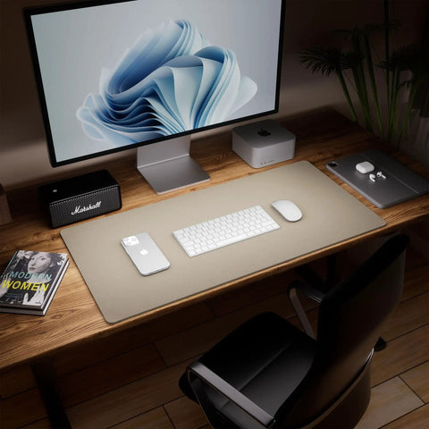 Dual Sided Desk Mat With Leather And Cork Surface For Office Or Home, Large Mouse Pad And Writing Pad, desk setup view