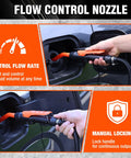 Flow control nozzle being used with Battery Powered Fuel Transfer Pump 2.2 GPM Portable Gasoline Siphon Pump for precise fluid transfer.