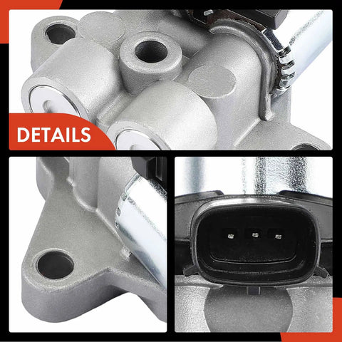 Close-up of Engine Variable Valve Timing Solenoid for Chevy Impala Malibu 2014 2015 2.5L L4, durable metal housing, plug and socket