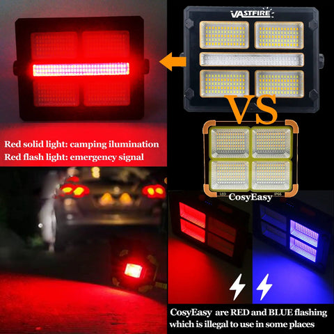 Super Bright Rechargeable Solar Work Light Packed With Huge Battery For All Your Camping Emergencies Storm Prep And Power Outages Portable Waterproof Lantern With Handy Hook And Stand Dimmable Settings Make It A Must Have with red emergency and blue signal lights