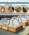 Raised beds with Pop Up Garden Mesh Cover For Raised Beds 45 By 18 By 20 Inches Plant Protector Cage Keeps Seedlings Vegetables Safe.