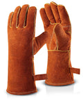14 Inch 932F Heat Resistant Cowhide Leather Welding Gloves For Grill Pros And Home Cooks With Reinforced Palm, Insulated Lining, Long Cuff EN388 EN407 EN12477 Type A Certified For BBQ Grill Oven Fireplaces