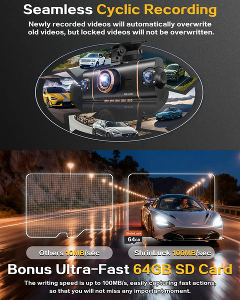 4 Channel 360 Degree Dash Cam With Front Rear Inside Left Right Cams, 4K Front And 1080P Side And Rear Shots, 5GHz WiFi display