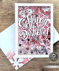 Decorative birthday card made with 3 Piece Metal Die Cut Set for Card Making and Paper Crafts on wooden background.