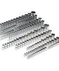 163 Piece Socket Set With Quarter Inch, Three Eighths Inch And Half Inch Drives, Standard And Deep SAE And Metric Sockets