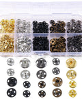 Two Hundred Pcs Fabric Snaps Set in 8mm and 10mm Sizes with Five Color Options for Clothes DIY and Sewing Projects Durable Copper Snap Buttons in storage box.