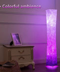 52 Inch RGB Color Changing Floor Lamp with Adjustable Brightness, Purple Gradient Fabric Lampshade, Lit Mood Lighting in Bedroom