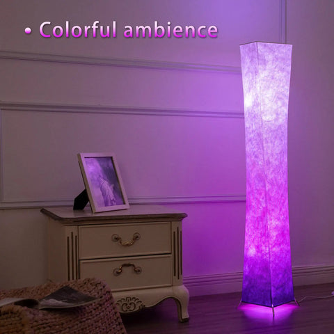 52 Inch RGB Color Changing Floor Lamp with Adjustable Brightness, Purple Gradient Fabric Lampshade, Lit Mood Lighting in Bedroom