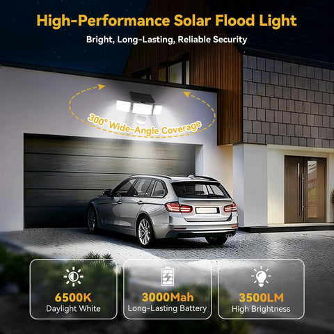 Hella Bright Solar Flood Lights With 168 Led Motion Sensor 3 Head Wide Angle Mount Rock Solid Ip65 Waterproof Security Spots For Yard Heavy Duty Three Mode Light Black Two Pack