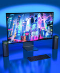 M20 USB Powered Desktop Speakers For PC Monitor And Gaming Rig with gradient RGB lighting and separate base on desk setup