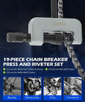 Orion Motor Tech 19-piece chain breaker tool kit with C-frame; silver body and black screw.