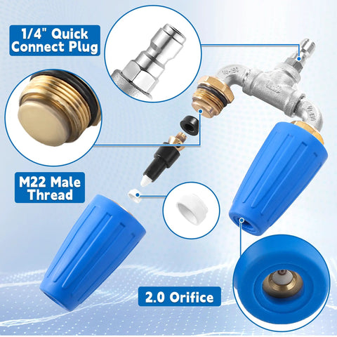 Dual Turbo Nozzle Power Washer With 360 Degree Rotating Jets Delivers 4000 PSI And Four To Six GPM, close-up view of components