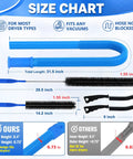 Size chart for 5 Piece Dryer Vent Cleaner Kit With Ultra Slim 0.73 Inch Vacuum Hose Attachment And Super Handy Universal Connector.