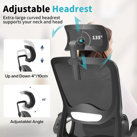 Back view of Ergonomic Mesh Office Chair With Lumbar Support High Back Desk Chair Flip Up Armrests Big And Tall 400 Pound Capacity Headrest