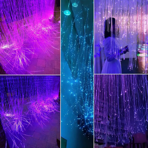 16W RGBW Fiber Curtain Lights Kit For Waterfall Backdrop, displays vibrant colors, ideal for sensory room decor, indoor or outdoor use.