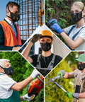 People wearing Cross Back Dust Mask With Six Activated Carbon Filters For Woodworking Construction Sanding Gardening And Sawing