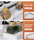 Three Tier Expandable Spice Rack Organizer For Cabinet And Countertop Fully Adjustable Width Design Dead Simple Pantry Layout with textured surface
