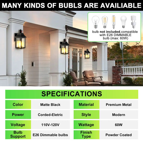 Exterior Outdoor Light Fixture With Motion Sensor Waterproof Wall Mount Sconce For House Patio Garage Balcony No Fuss Two Pack Dusk To Dawn Lighting Energy Smart And Motion Activated