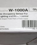 Box of W-1000A Ultrasonic Occupancy Sensor For Lighting And HVAC Control, showing model number and barcode.
