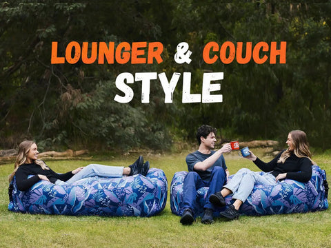 People relaxing on Inflatable Couch Air Lounger Chair For Camping And Beach Trips Dope Portable No Pump Required Blow Up Sofa