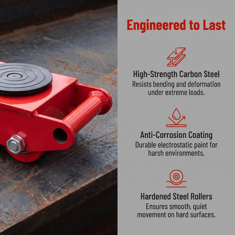 4 Piece Heavy Duty Machinery Skates Set With 8 Ton Total Load Capacity, Each Unit Handles Up To 2 Tons, Built For Smooth Cargo Moving And Industrial Equipment Handling, red steel roller