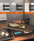 Heavy Duty Wall Mount Keyboard Tray With Adjustable Articulating Arm And Expanded Metal Deck installed on various wall types including concrete.
