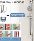 Slide Bar Shower System With Handheld Shower Head And Stainless Steel Grab Bar, Adjustable Height, 69 Inch Hose, Brushed Nickel