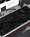 Extra Large Gaming Mouse Pad With Black Topographic Print XXL Desk Mat For Gaming And Work Non Slip Keyboard Pad For Computer Laptop PC Office Setup Pro on desk