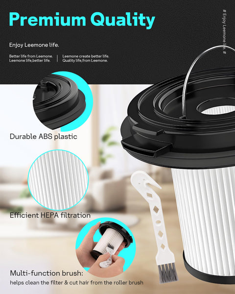 Replacement Filters Easy Fit For Bissell CleanView XR 200W And CleanView XR Pet 300W PowerLifter Turbo Cordless Stick Vacuum Models 3789 3789U 3789X 3797V 3797 3797W Part 1638010 4 Pack with durable ABS plastic and HEPA filtration, plus cleaning brush.