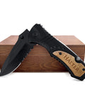 Personalized Groomsmen Pocket Knife Gift For Best Man And Groom Custom Engraved with 'Halter' on wooden handle